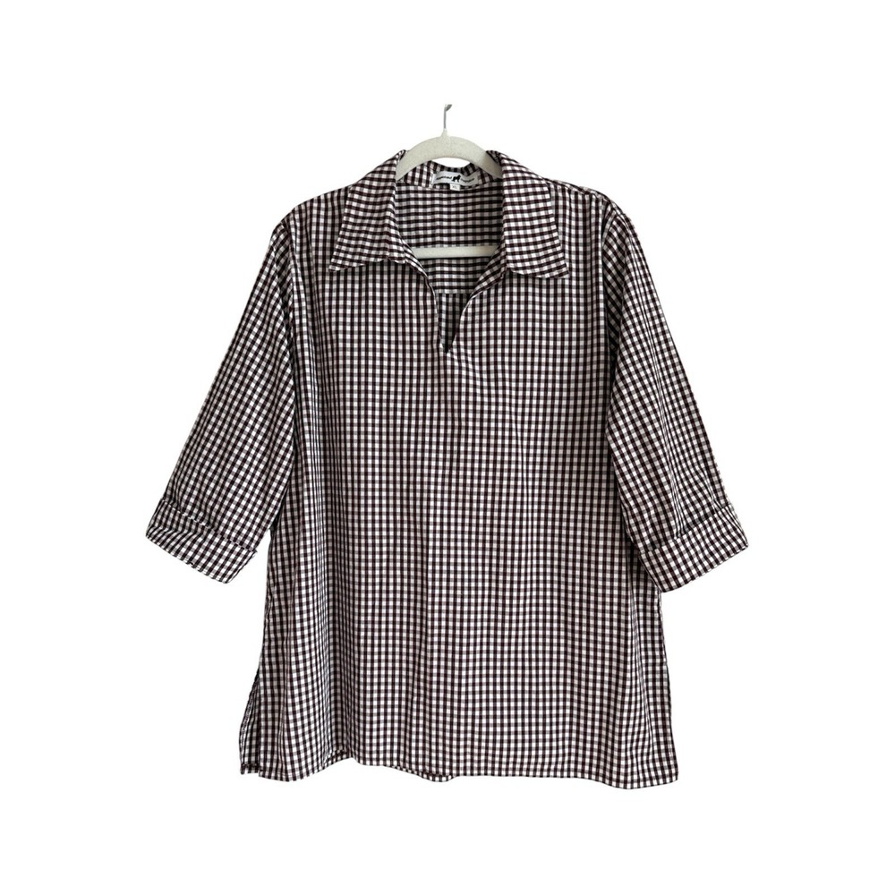 Aggieland Outfitters Maroon Gingham Split Neck Tunic Blouse XL Gameday Preppy